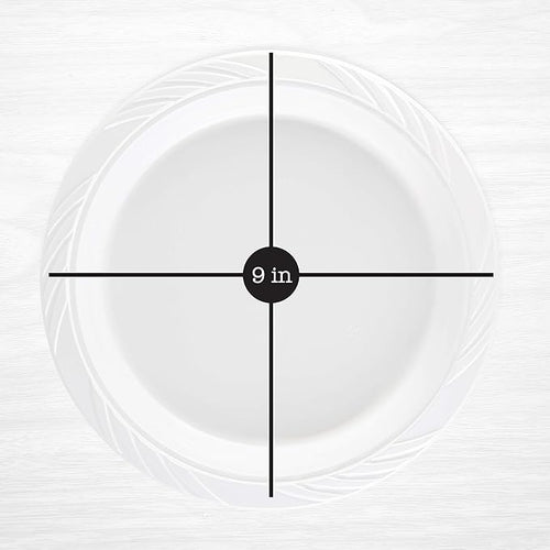 200 Count Disposable 9 Inch White Plastic Dinner Plates large