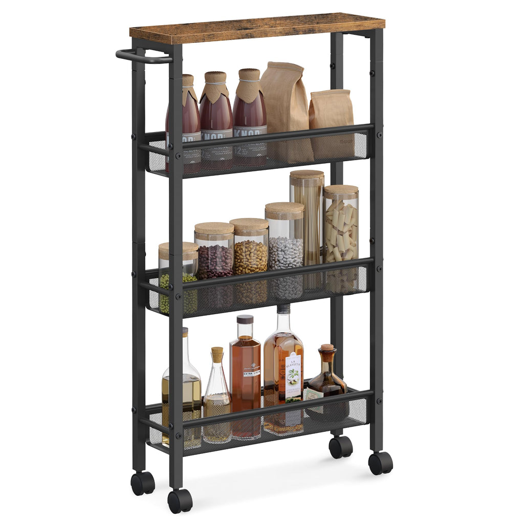 VASAGLE 5-Tier Slim Rolling Storage cart with Wheels, 5.1 Inches, Metal