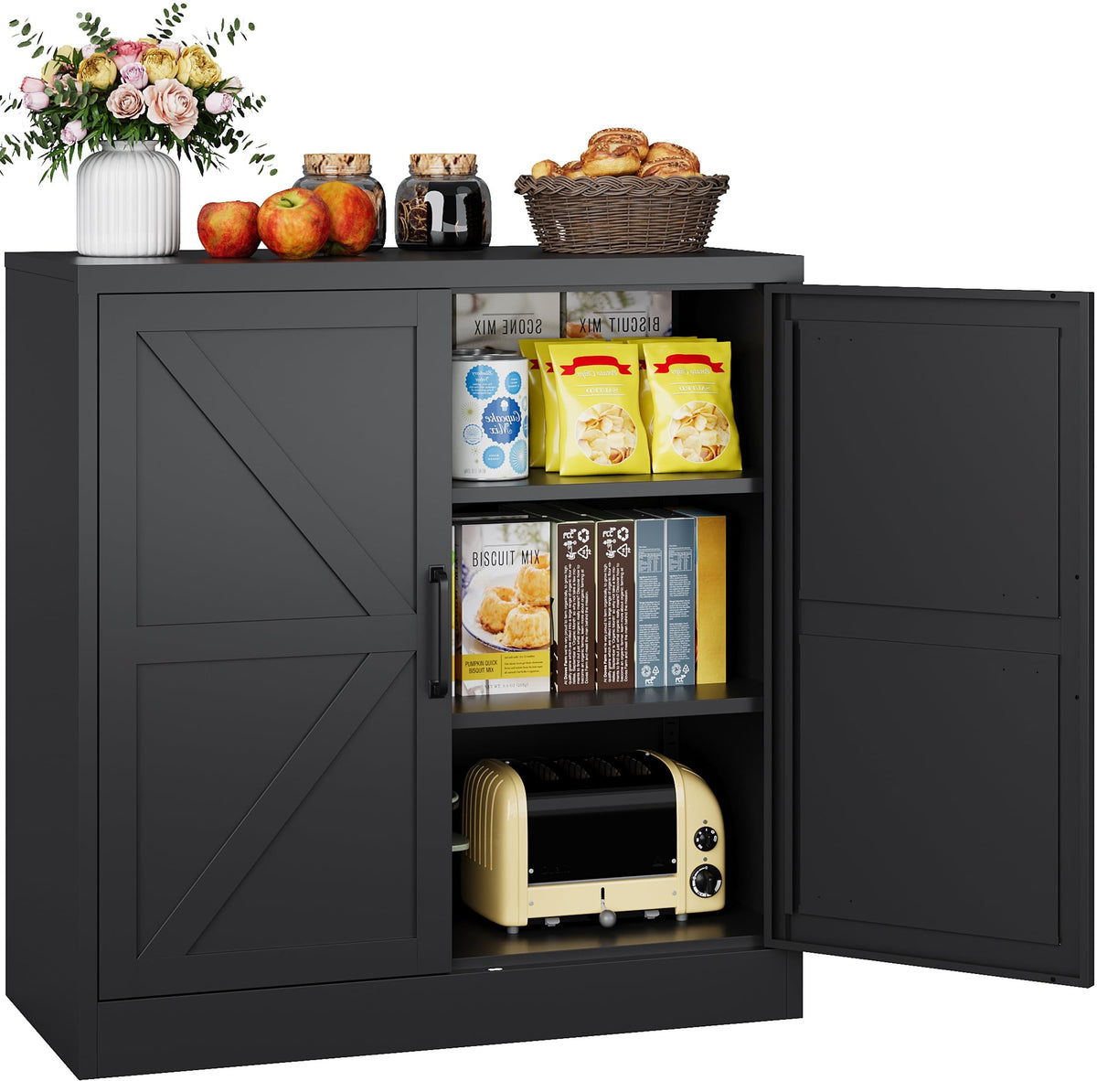 SISESOL 71" Tall Pantry Cabinet with 2 Doors and 5 Shelves,Kitchen Pantry Storage Cabinets,White Metal Storage Cabinet,Wide Deep Food Cupboard for Home,Kitchen,Dining/Living Room