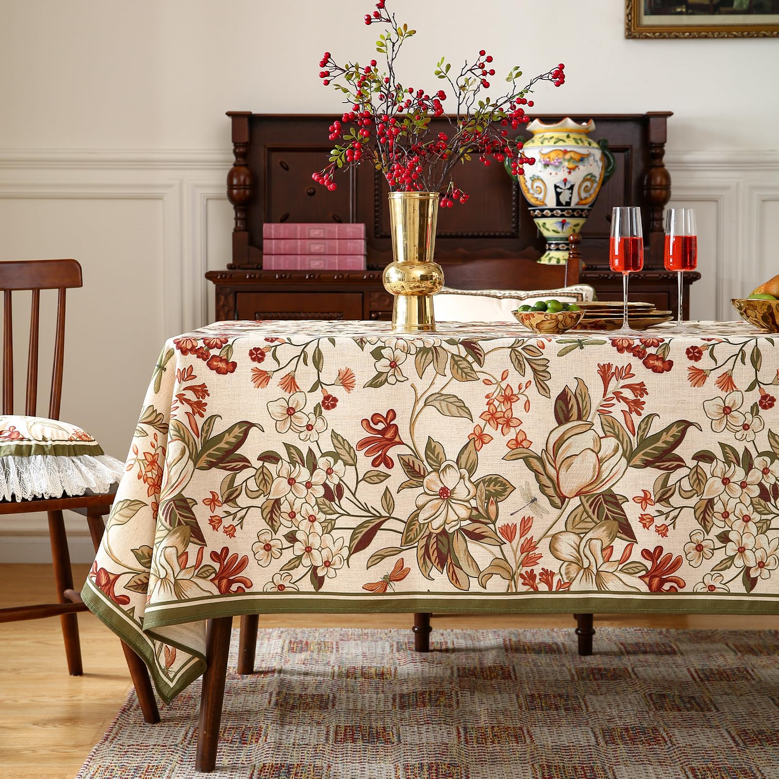 ISAENNE Designer Vintage Square Linen Small Tablecloth,55"x55"-Grace A