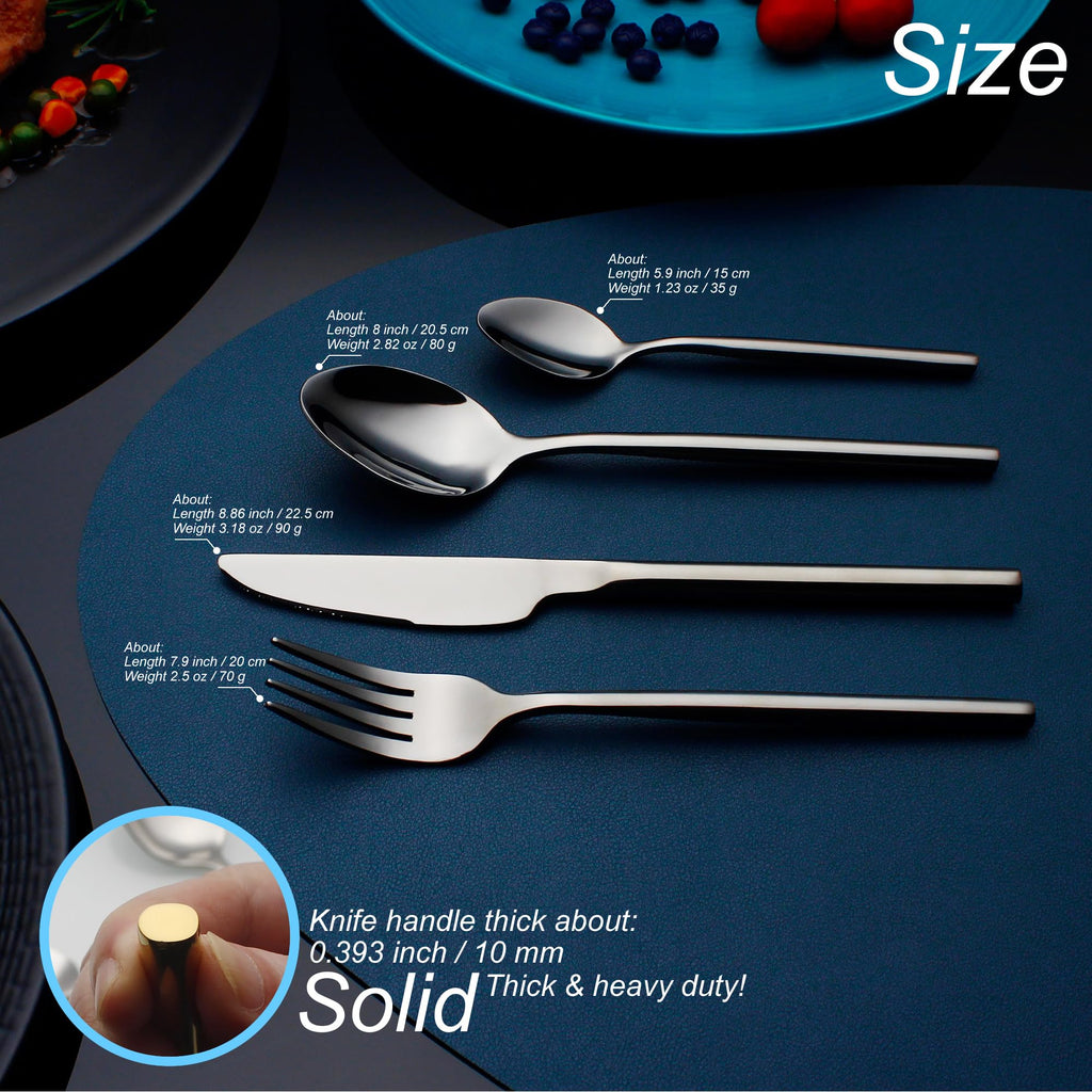 CHAAMFORGE 24 Piece Silverware Set For 6 Black Heavy duty 18/10 Stainless Steel Flatware Set Modern Design Knife/Fork/Spoon Mirror Polished Dishwasher Safe Cutlery Set with Gifts
