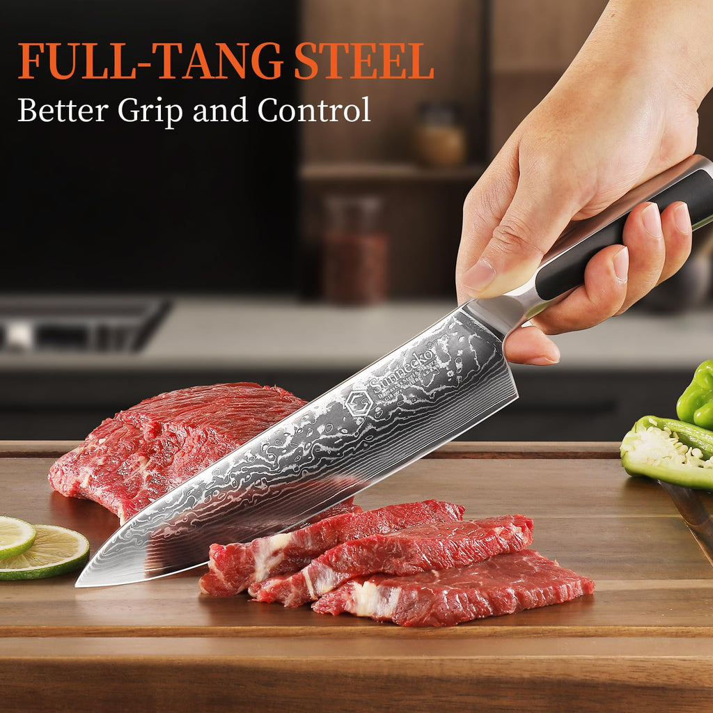 Sunnecko 8 Inch Japanese Damascus Chef Knife - Ultra Sharp VG10 Steel