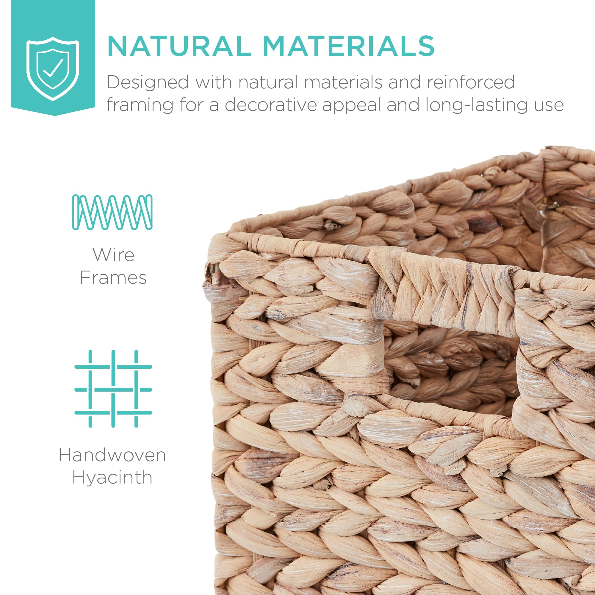 Best Choice Products 10.5x10.5in Pack of 5 Cube Storage Baskets, Water Hyacinth Multipurpose Collapsible Organizers, Handwoven Laundry Totes for Laundry, Living Room, Kids Room & Nursery - White