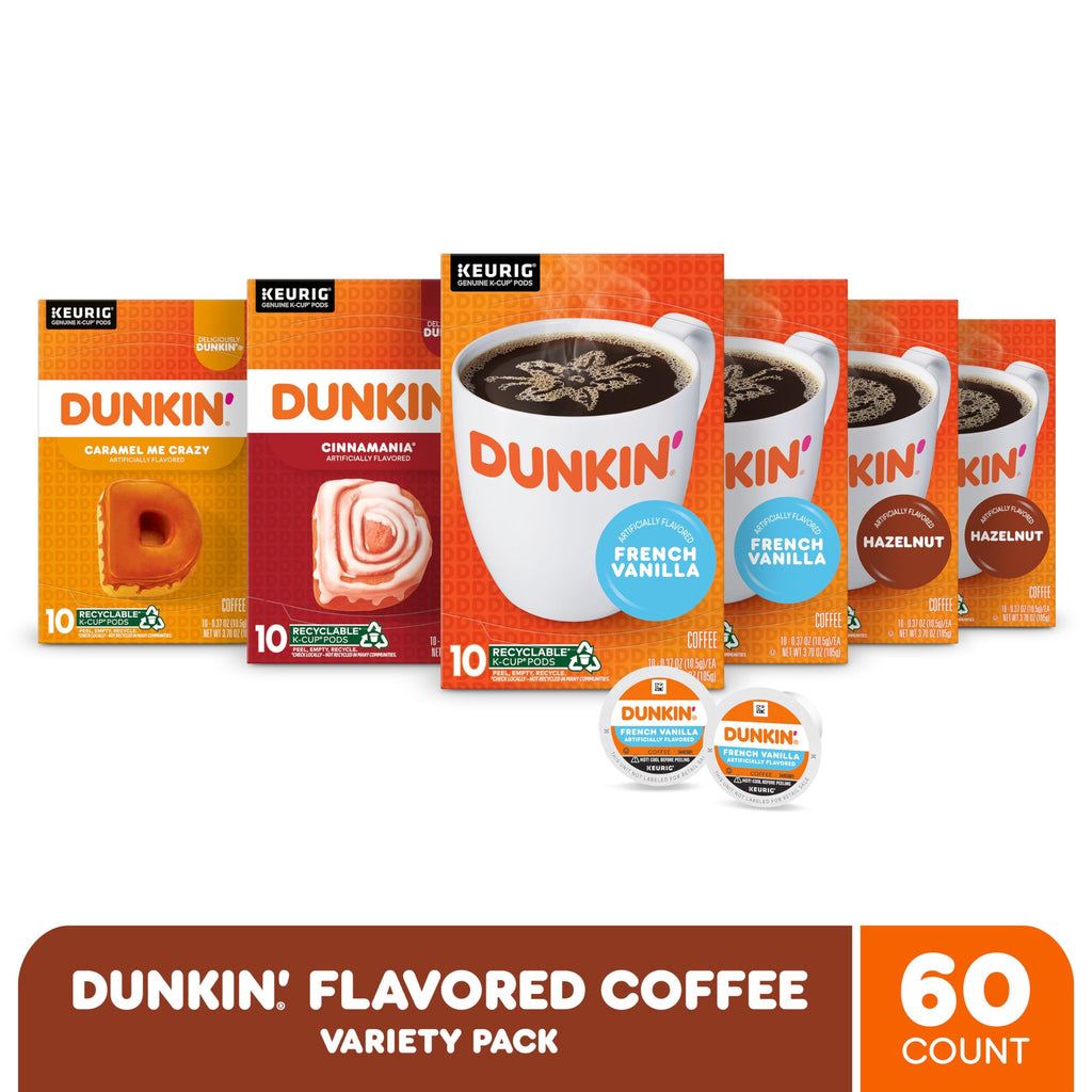 Dunkin' Flavored Coffee, Variety Pack, Keurig K-Cup Pods, 60 Count Box