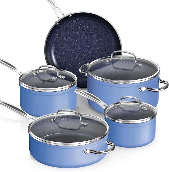 Nuwave Healthy Duralon Blue Ceramic Nonstick Coated 9pc Cookware Set