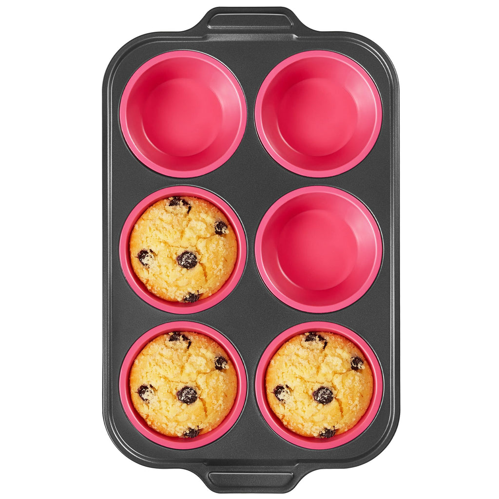 BRONYPRO Silicone Muffin Pans for Baking with Metal Frame, Egg Bite Molds, Cupcake Pans 12 Regular Size, Muffin Tins Easy to Pop Nonstick Non Toxic Bakeware for Oven,Rose Pink