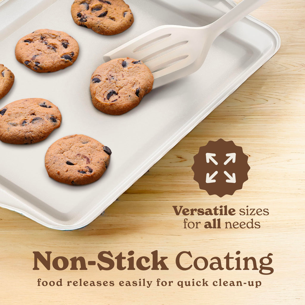 Country Kitchen Nonstick Stackable Bakeware Set - Durable, Easy Release Baking Set, Cream, 14 Pcs