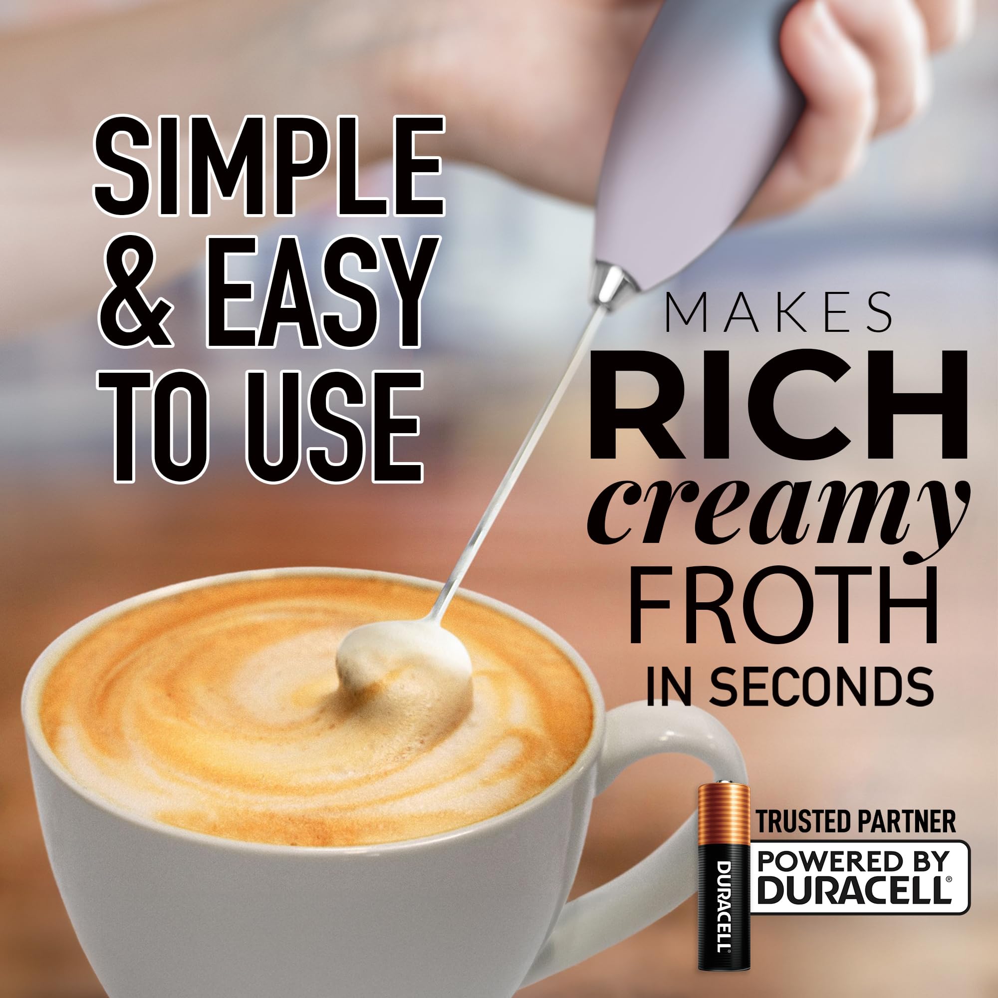 Zulay Powerful Milk Frother for Coffee with Upgraded Titanium Motor - Handheld Electric Whisk, Milk Foamer, Mini Mixer & Coffee Blender for Frappe, Latte, Matcha, No Stand - Grand Cloud