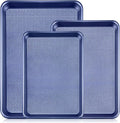 Vinino Baking Sheet Set of 3, Cookie Sheets For Baking with Square Texture Pattern, Thicker Carbon Steel Non-stick Baking Pan Half/Quarter/Jelly Roll Pans Tray for Oven-Blue