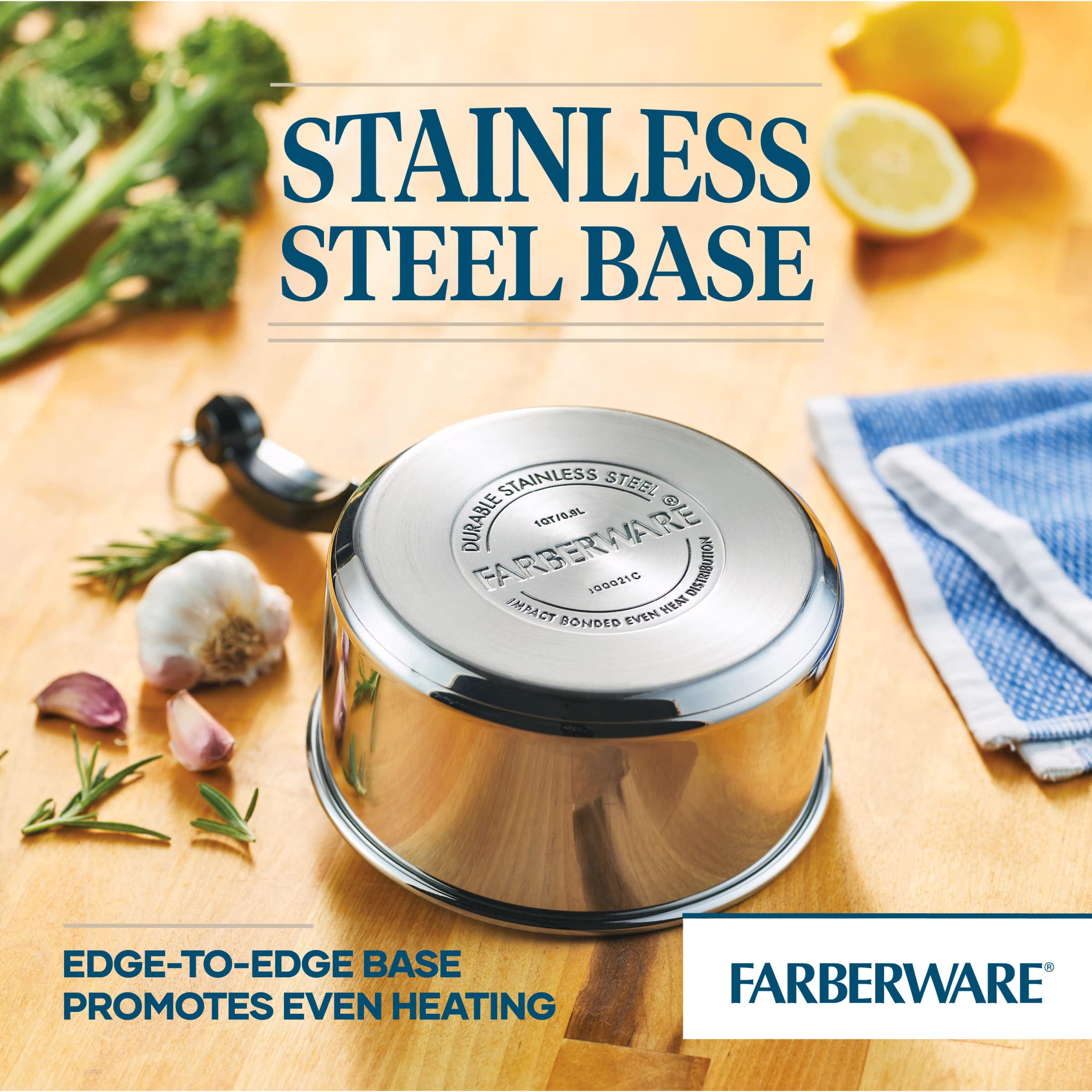 Farberware Classic Series Stainless Steel Sauce Pan with Lid, 1-Quart, Sauce Pans, Silver