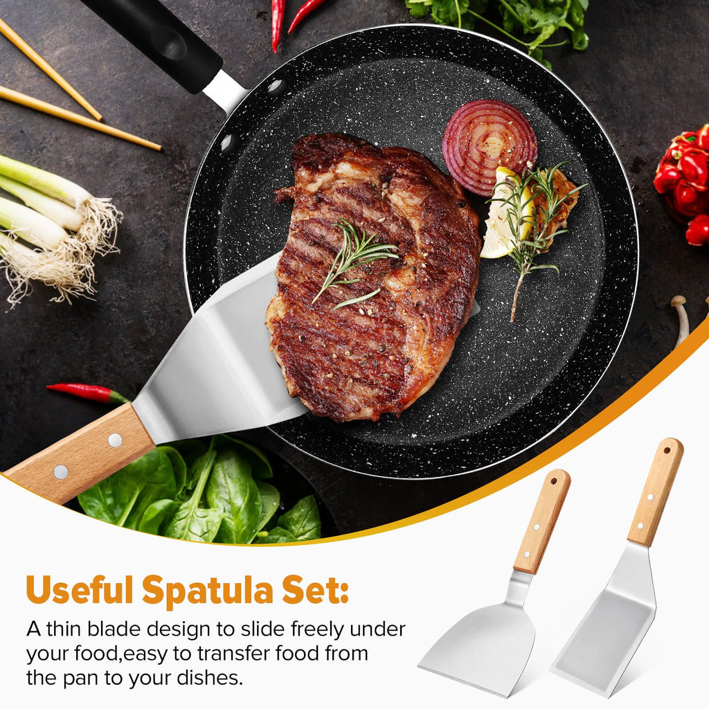 PETHOMKIT Metal Spatula Turner Set with Wide Beveled Edge for Grill,2 Pack