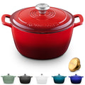 ROSSALLINI Signature Enameled Cast Iron Dutch Oven, Non-Stick Serving Pot with Tight Fitting Lid for Perfect Roasting, Baking, Sauteing, and Bread Making | 2Q (1.9L) - Red