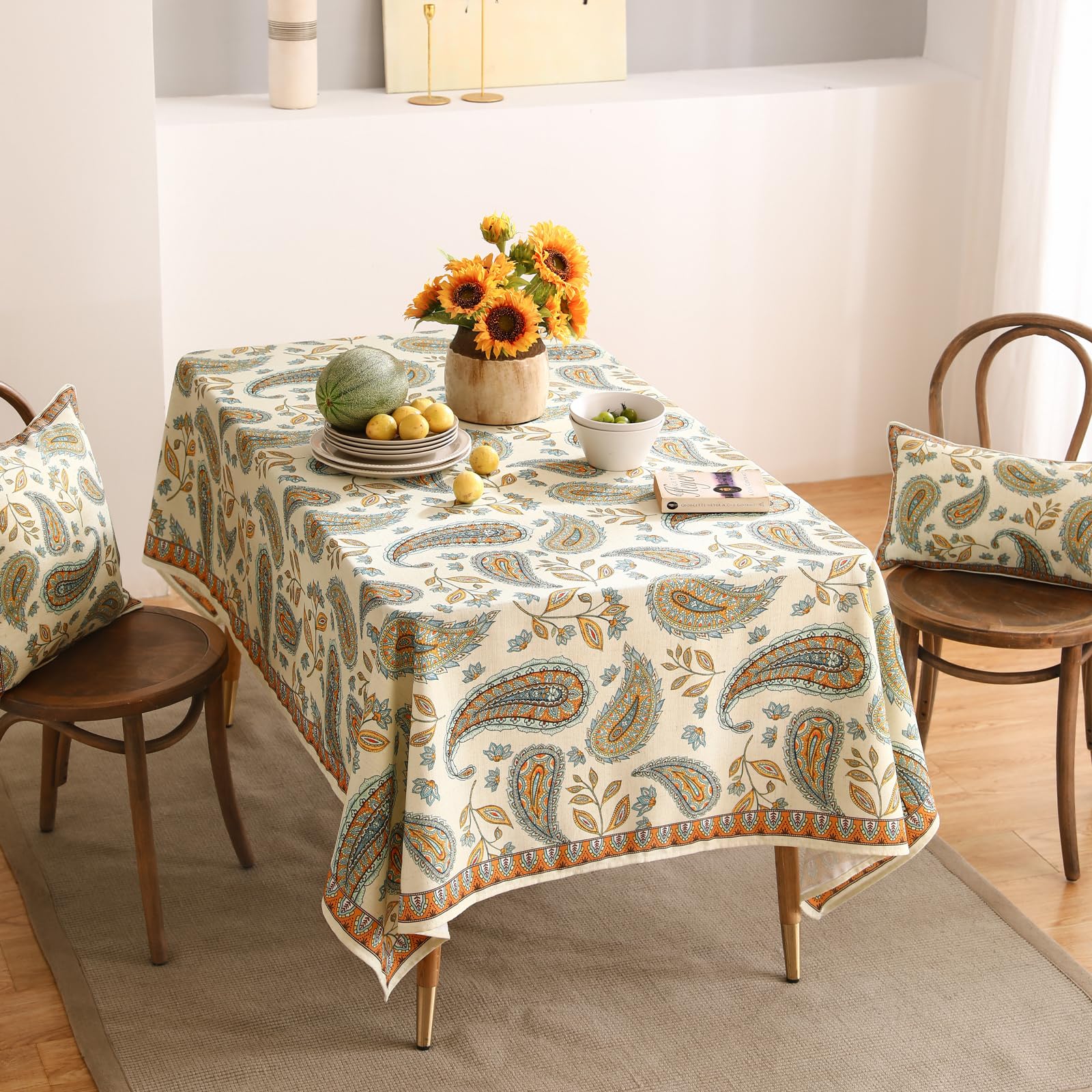patdrea Vintage French Linen Tablecloth,Rectangular,94"x63"-Lysaniya