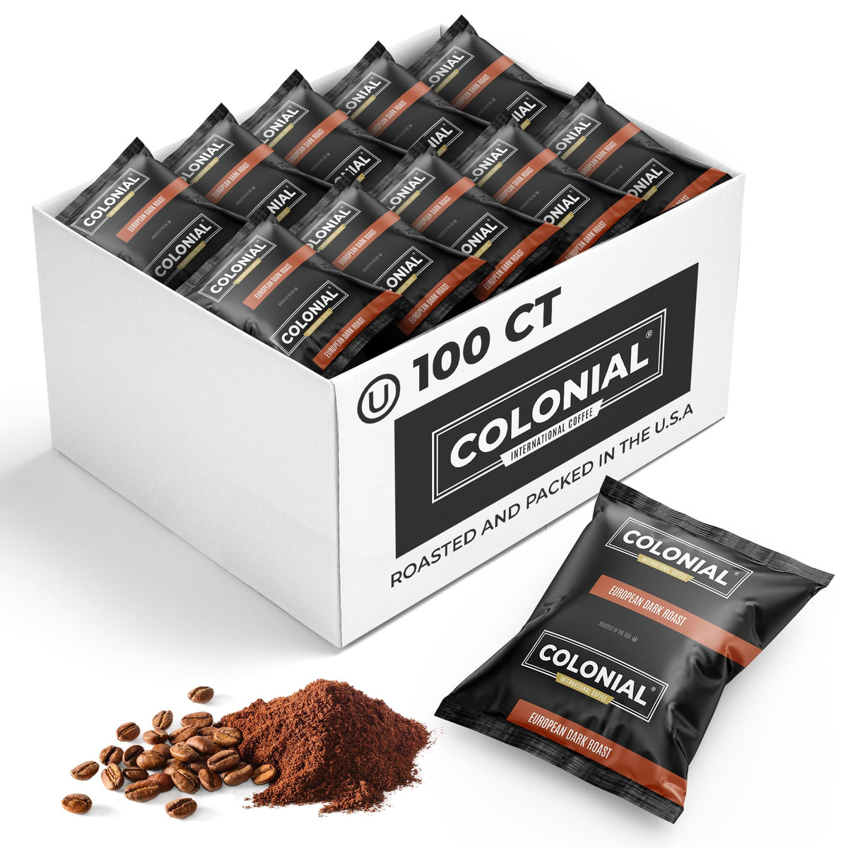 Colonial Coffee Ground Frac Packs, Variety Pack, Med/Dark/Decaf, 32-Ct