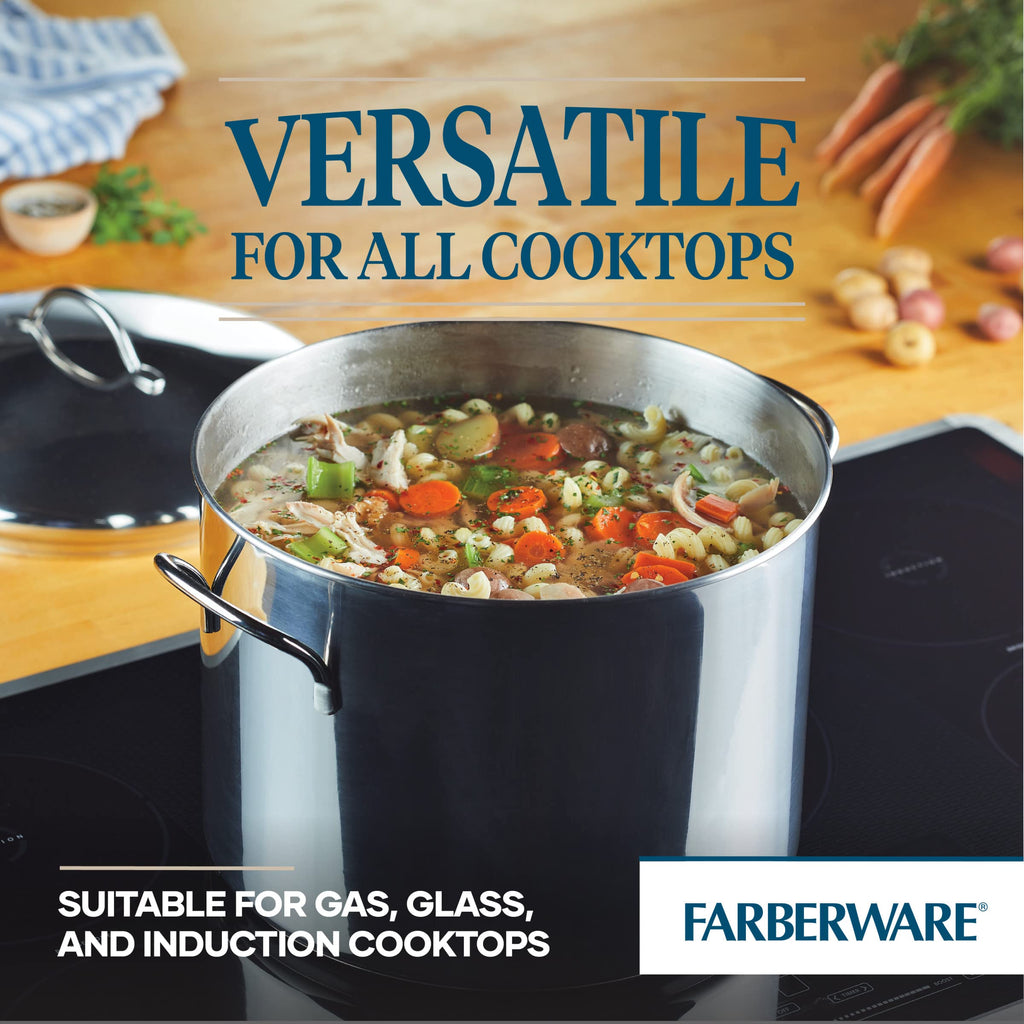 Farberware Classic Series Large Stainless Steel Induction 16 Quart Stock Pot with Lid