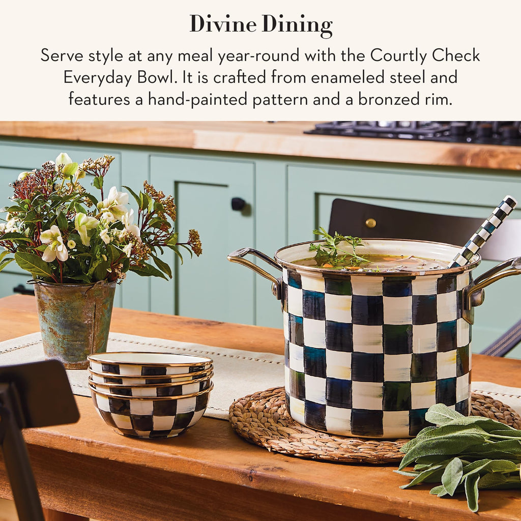 MACKENZIE-CHILDS Enamel Everyday Bowl, Serving Bowl for Entertaining, Extra-Small, Black-and-White Courtly Check, Set of 1