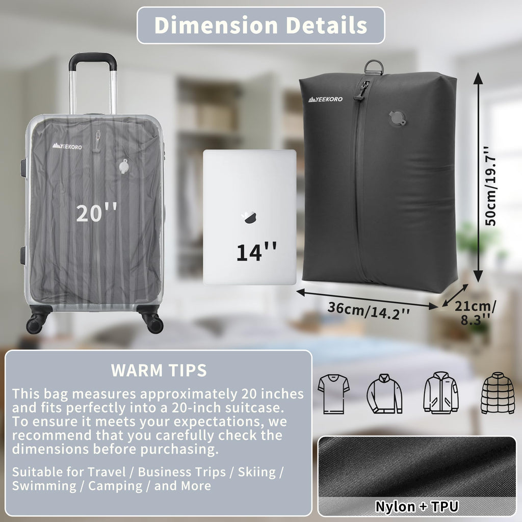YEEKORO Vacuum Bag for Travel,IPX8 Waterproof Reusable Compression Bags