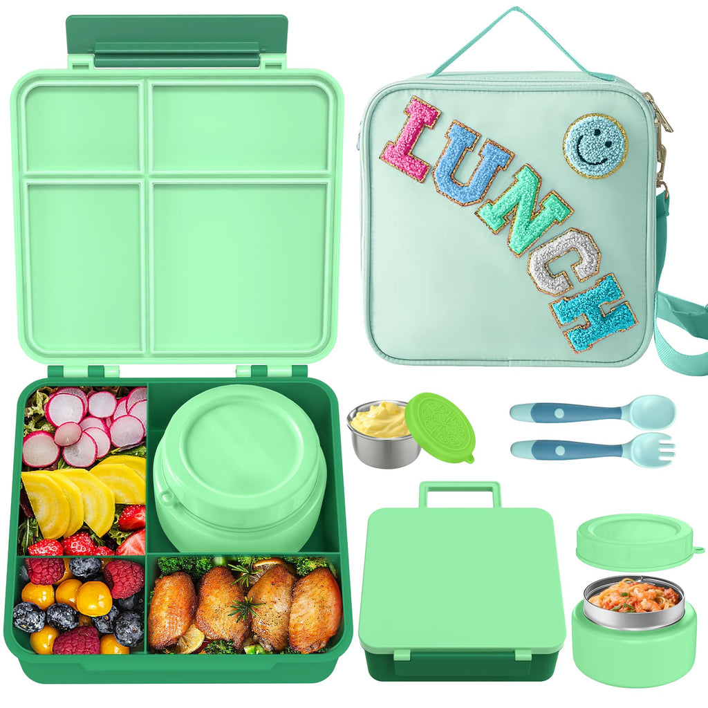 Aimsnk Lunch Box Kids with Thermo Insulated Lunch Bag for School, Green