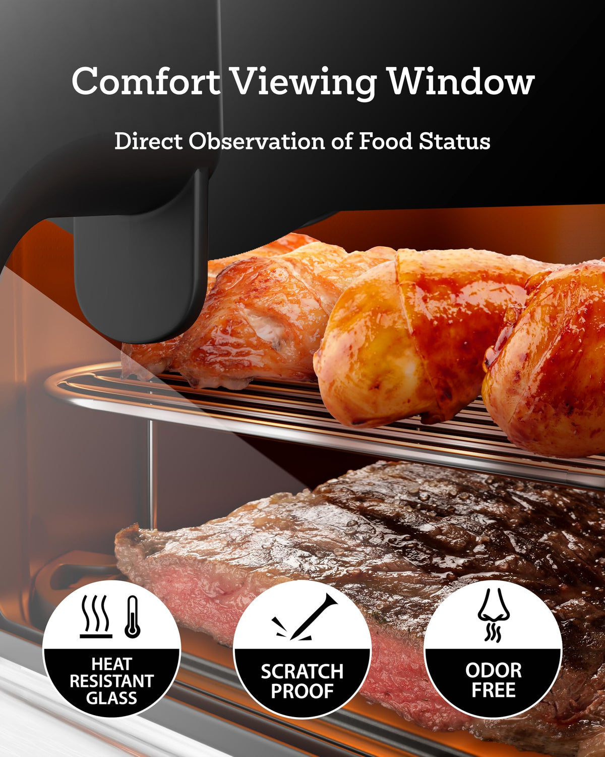 6Qt Stainless Steel Air Fryer Non Toxic, Ceramic Glaze, 120°F~450°F, 1700W