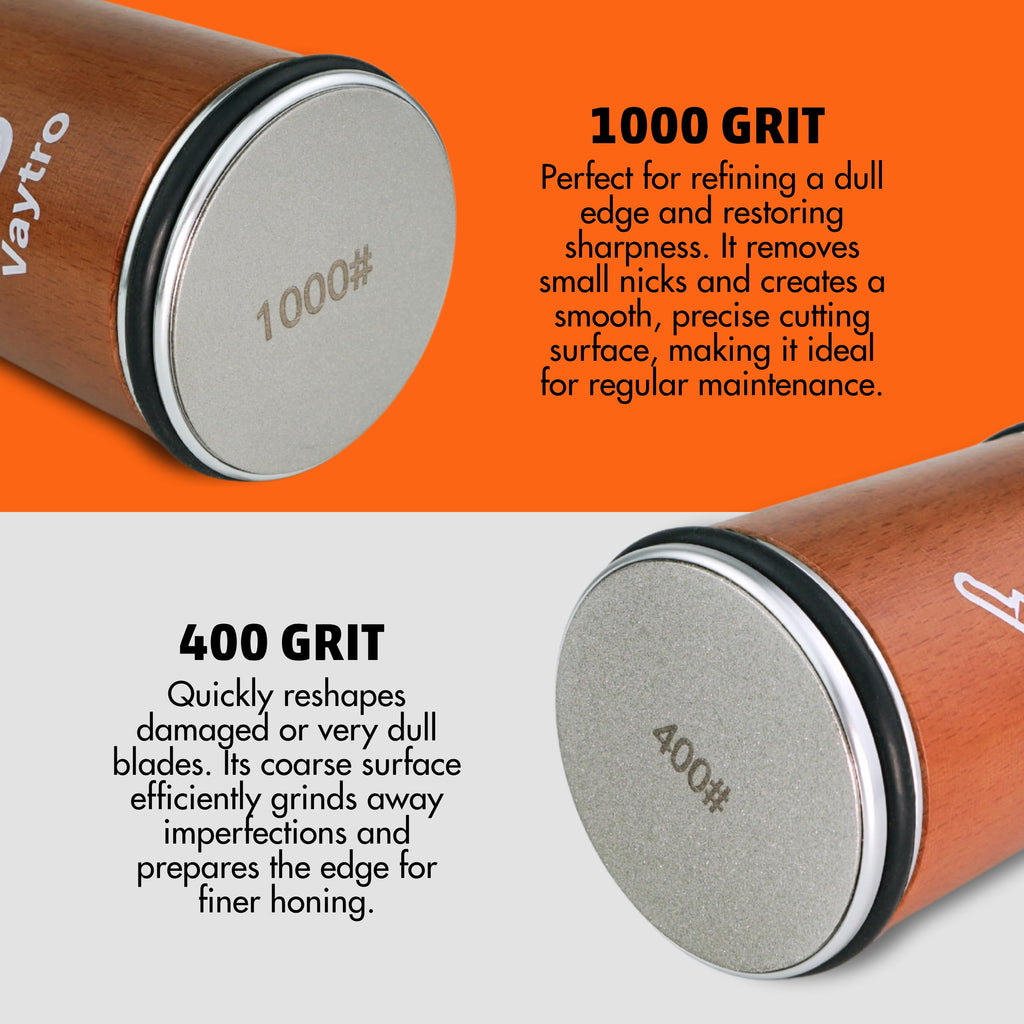 Rolling Knife Sharpener Kit – Manual Kitchen Knife Sharpening Stone System with #400 & #1000 Grit, Diamond Sharpening Tool, 15°/20° Guides & Leather Strop