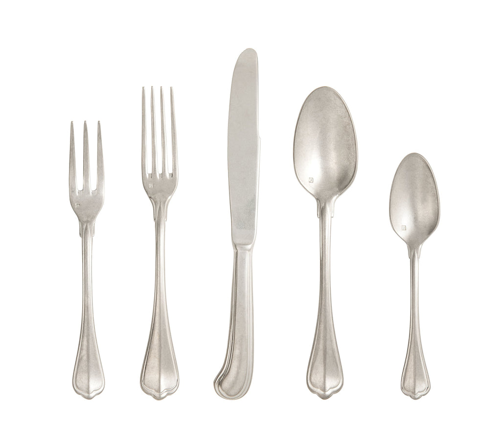 FORTESSA San Marco 18/10 Stainless Steel Flatware, 20 Piece Place Setting With Table Knives, Forks and Spoons (Service For 4), Dishwasher Safe, Antiqued