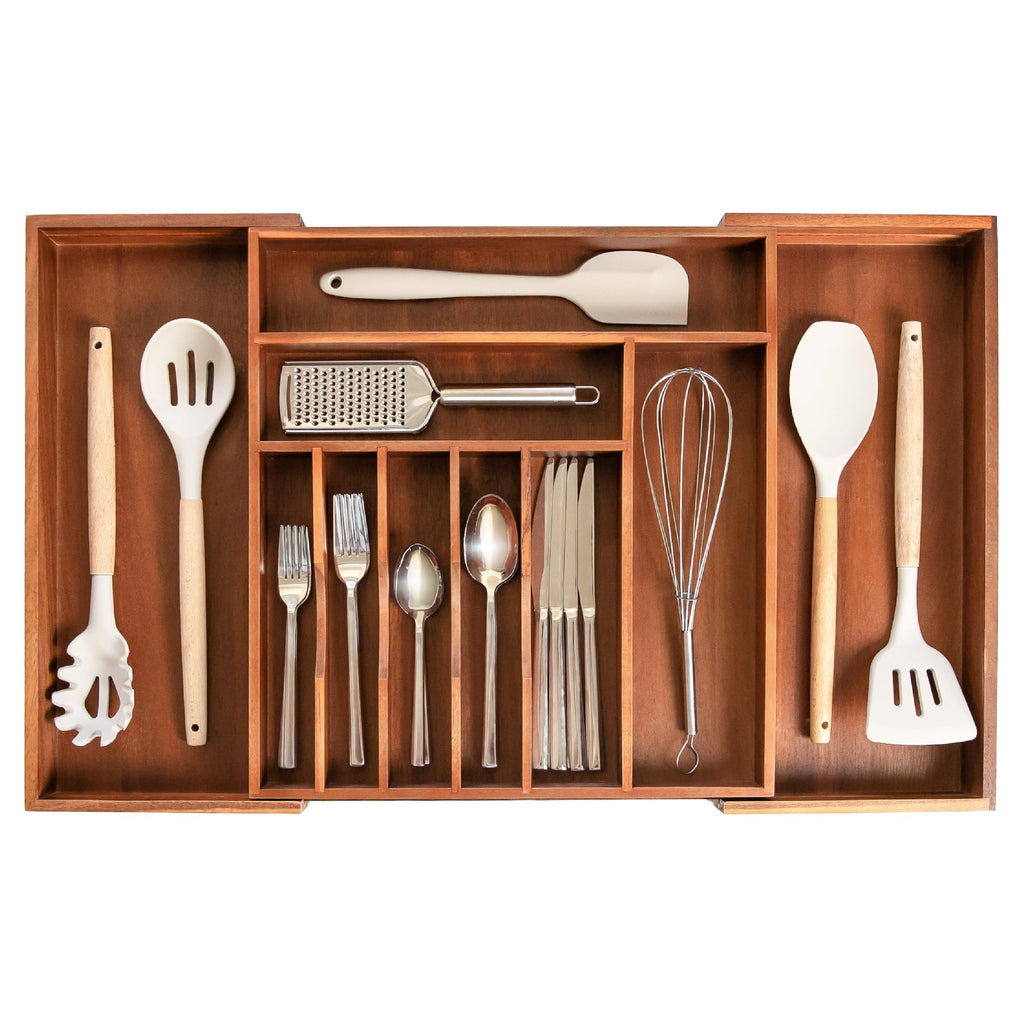 KitchenEdge Silverware & Utensil Drawer Organizer, 14.5-25 in, Acacia