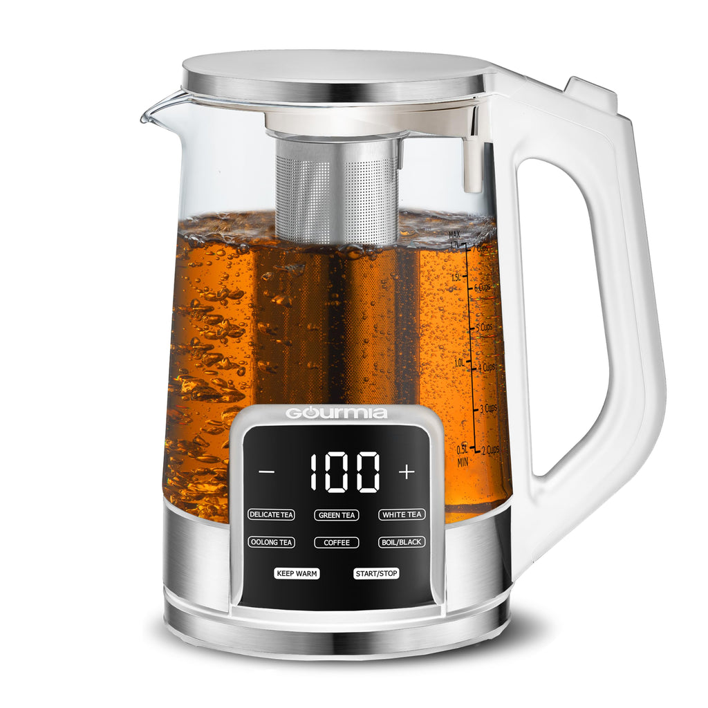 Gourmia Electric Glass Kettle - 1.7L Capacity, Digital Display, Peach