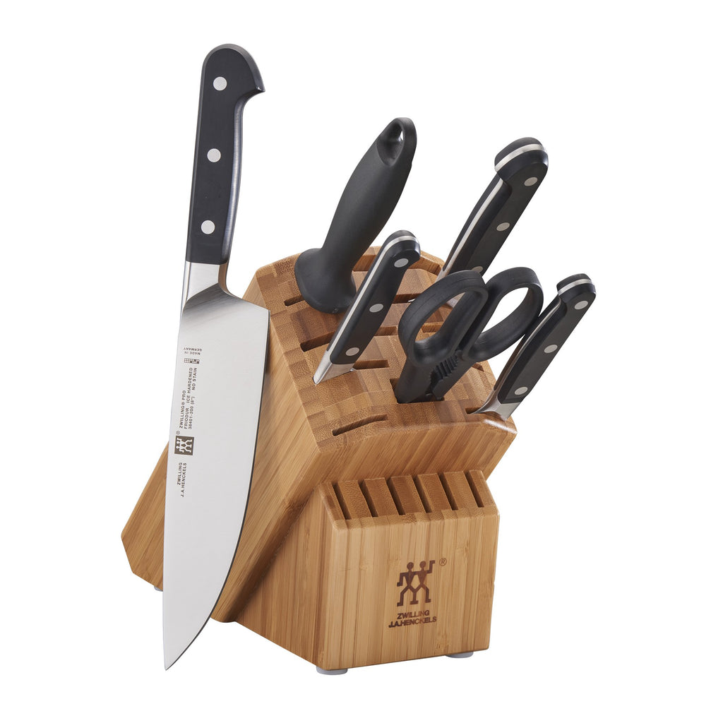 ZWILLING Pro 7-Piece Razor-Sharp German Knife Block Set with Bonus Sharpener, Made in Company-Owned German Factory with Special Formula Steel perfected for almost 300 Years, Dishwasher Safe