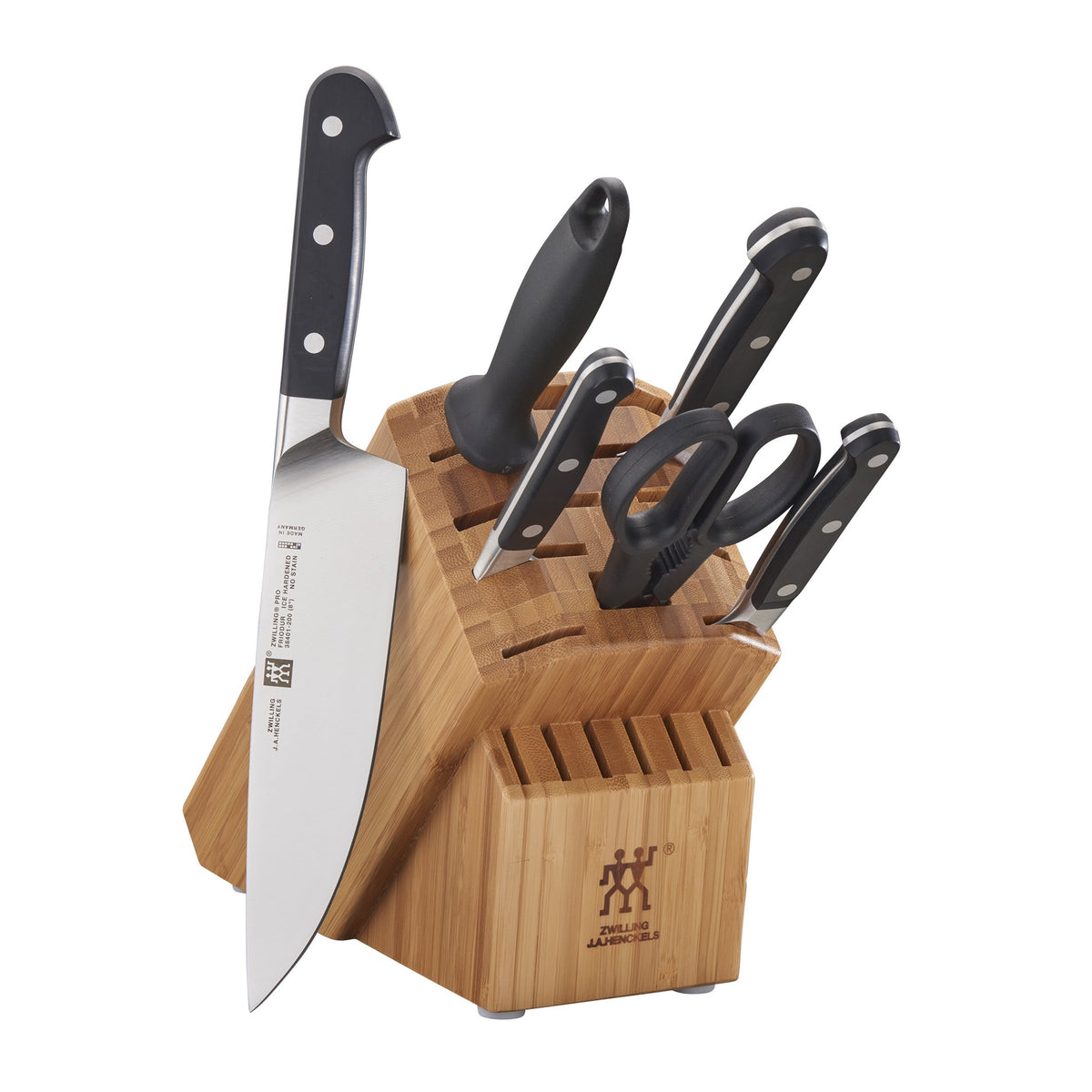 ZWILLING Pro 7-Piece Razor-Sharp German Knife Block Set with Bonus Sharpener, Made in Company-Owned German Factory with Special Formula Steel perfected for almost 300 Years, Dishwasher Safe