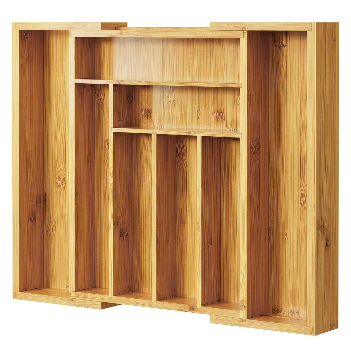 Pipishell Bamboo Expandable Drawer Organizer for Utensils Holder, Adjustable Cutlery Tray, Wood Drawer Dividers Organizer for Silverware, Flatware, Knives in Kitchen, Bedroom, Living Room (White)