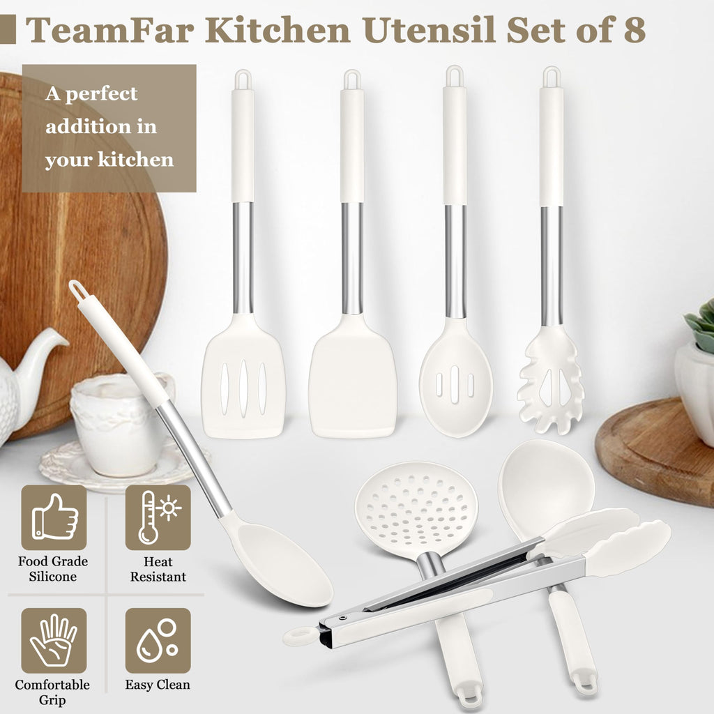 TeamFar Kitchen Utensils, 8PCS Cooking Silicone Utensils Kitchen Tool Kit