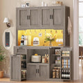 Itaar 71" Pantry Cabinet with Charging Station and LED Light, Kitchen Pantry Cabinet with Microwave Stand, 47.2" Wide Kitchen Storage Cabinets with Storage Cart 3 Tier for Dining Room, Grey