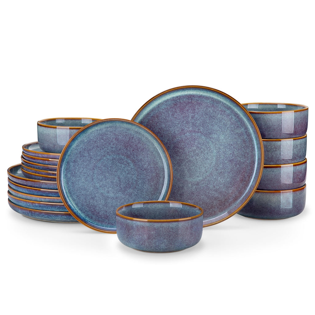 vancasso PLAYA Plates and Bowls Sets,12 Pieces Grey Dinnerware Sets for Kitchen,Reactive Glaze Dishes Set for 4,Dishwasher and Microwave Safe