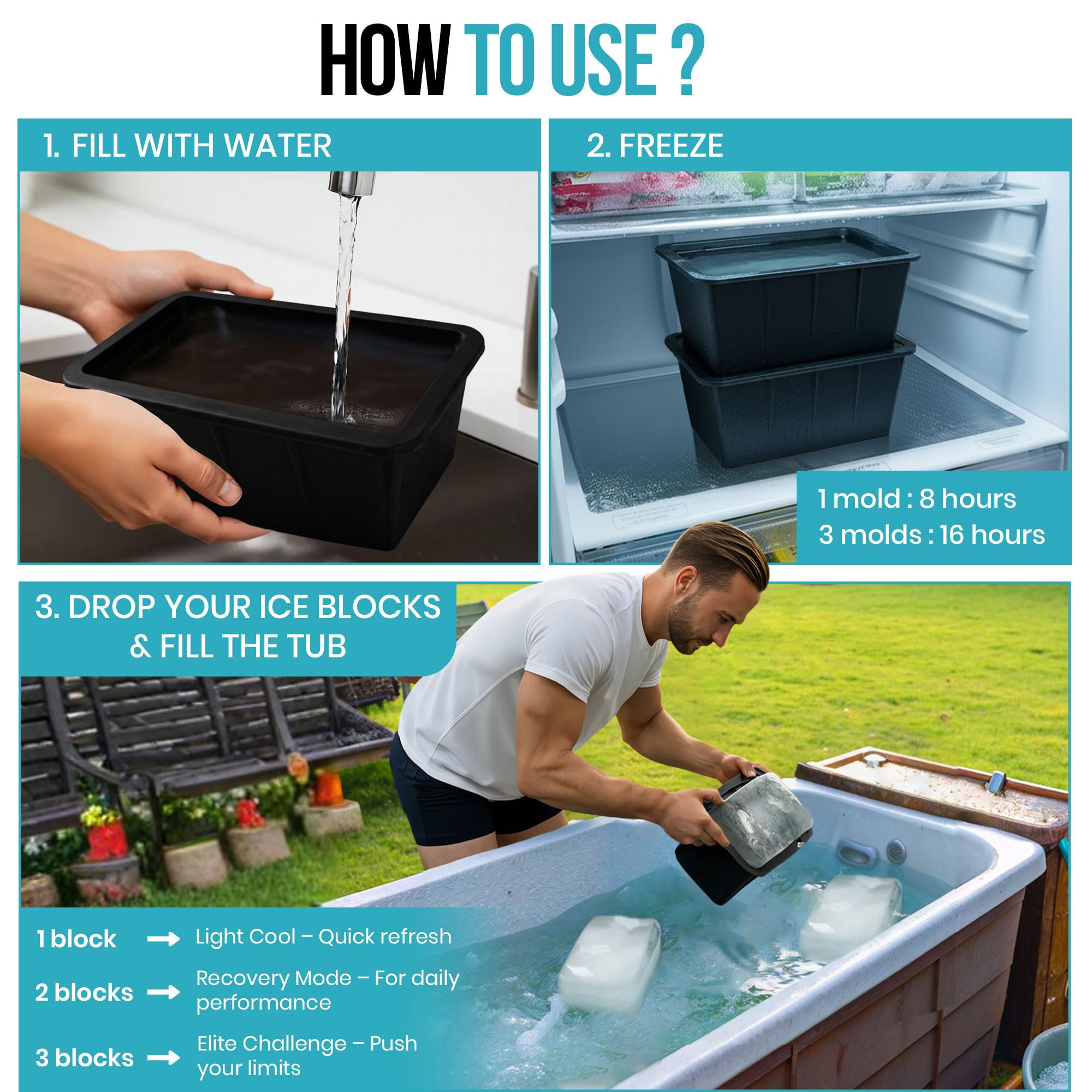 Extra Large Ice Block Mold (2-Pack) – 13 lbs Silicone Ice Brick Maker for Ice Bath & Cold Plunge – Giant Cube for Recovery, Muscle Relief & Coolers, Dishwasher Safe