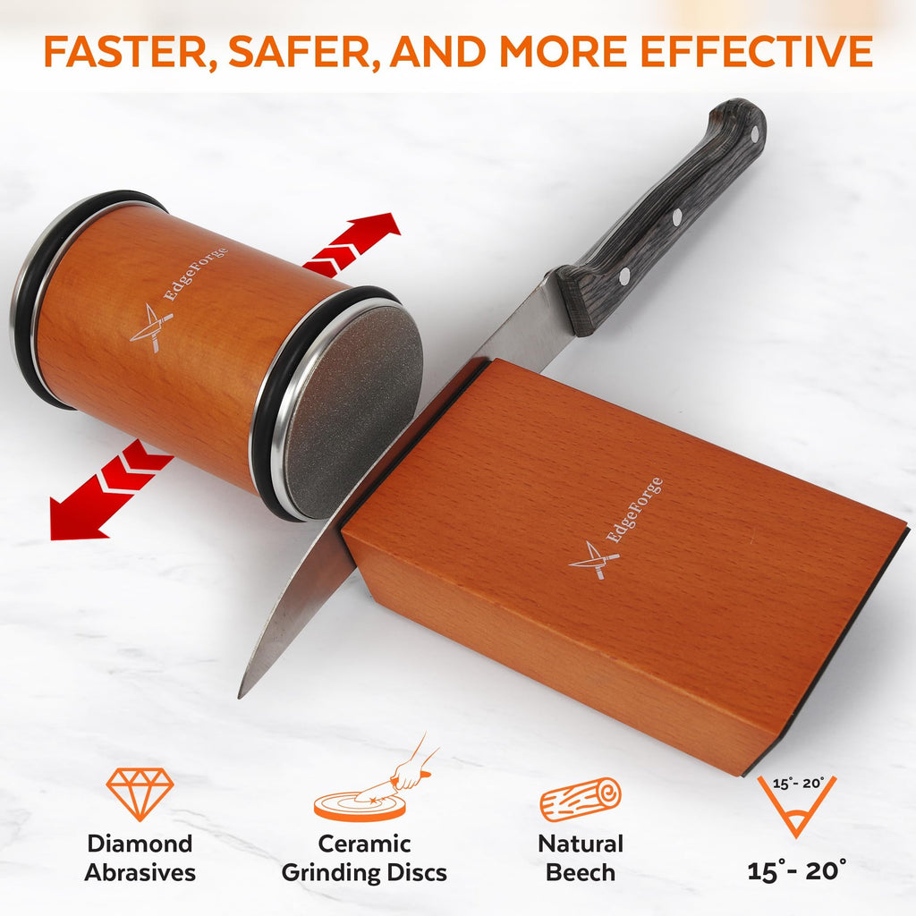 Knife Sharpener – Rolling Knife Sharpener Kit with Diamond Disc & Stainless Steel Polishing Disc, Magnetic 15° & 20° Angle Guide, Manual Kitchen Knife Sharpener Tool, Ideal Gift