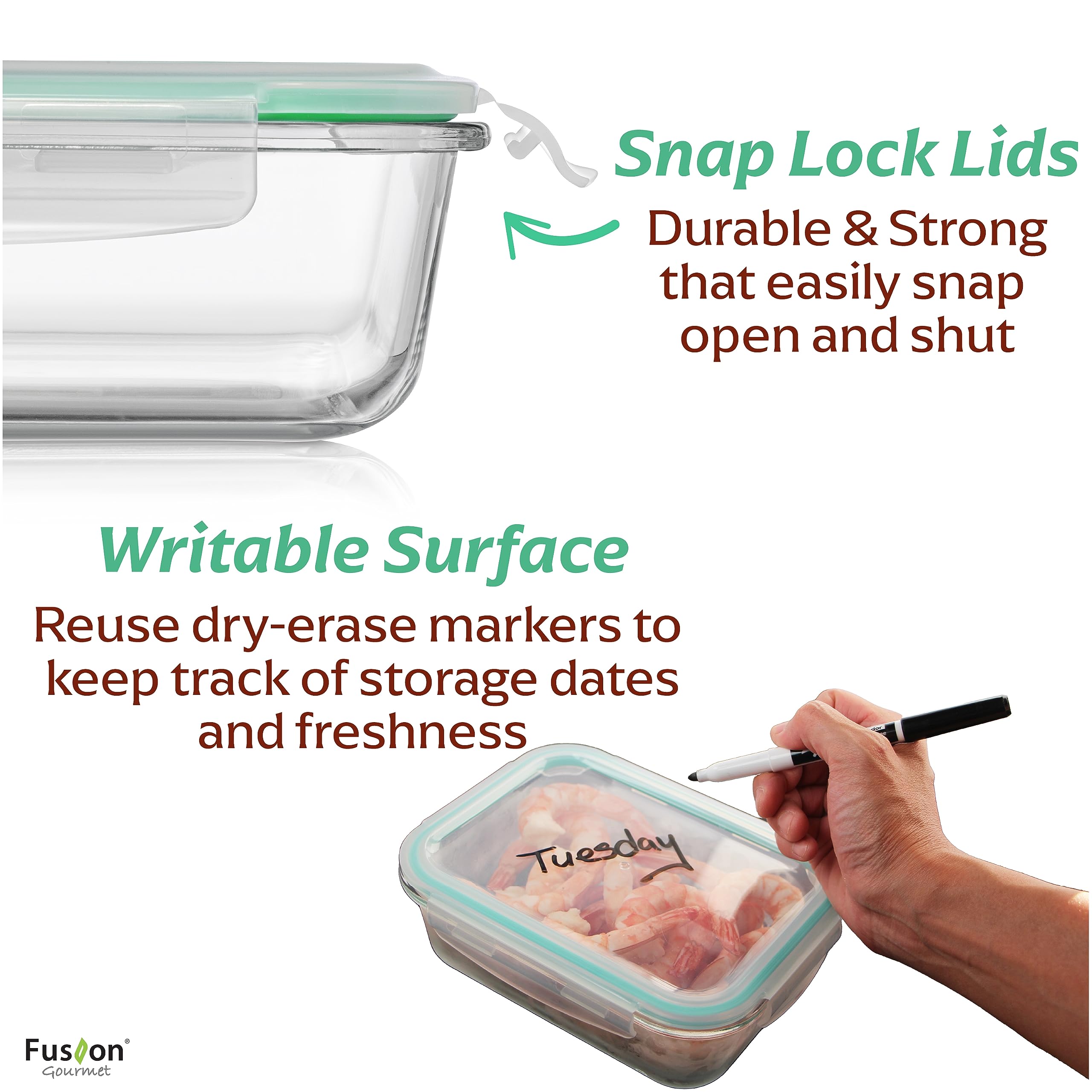 Fusion Gourmet Family Pack - Glass Storage Containers - Airtight 5 Pack