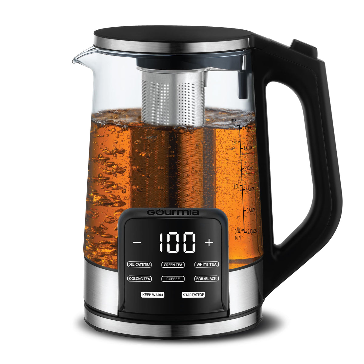 Gourmia Electric Glass Kettle - 1.7L Capacity, Digital Display, Peach
