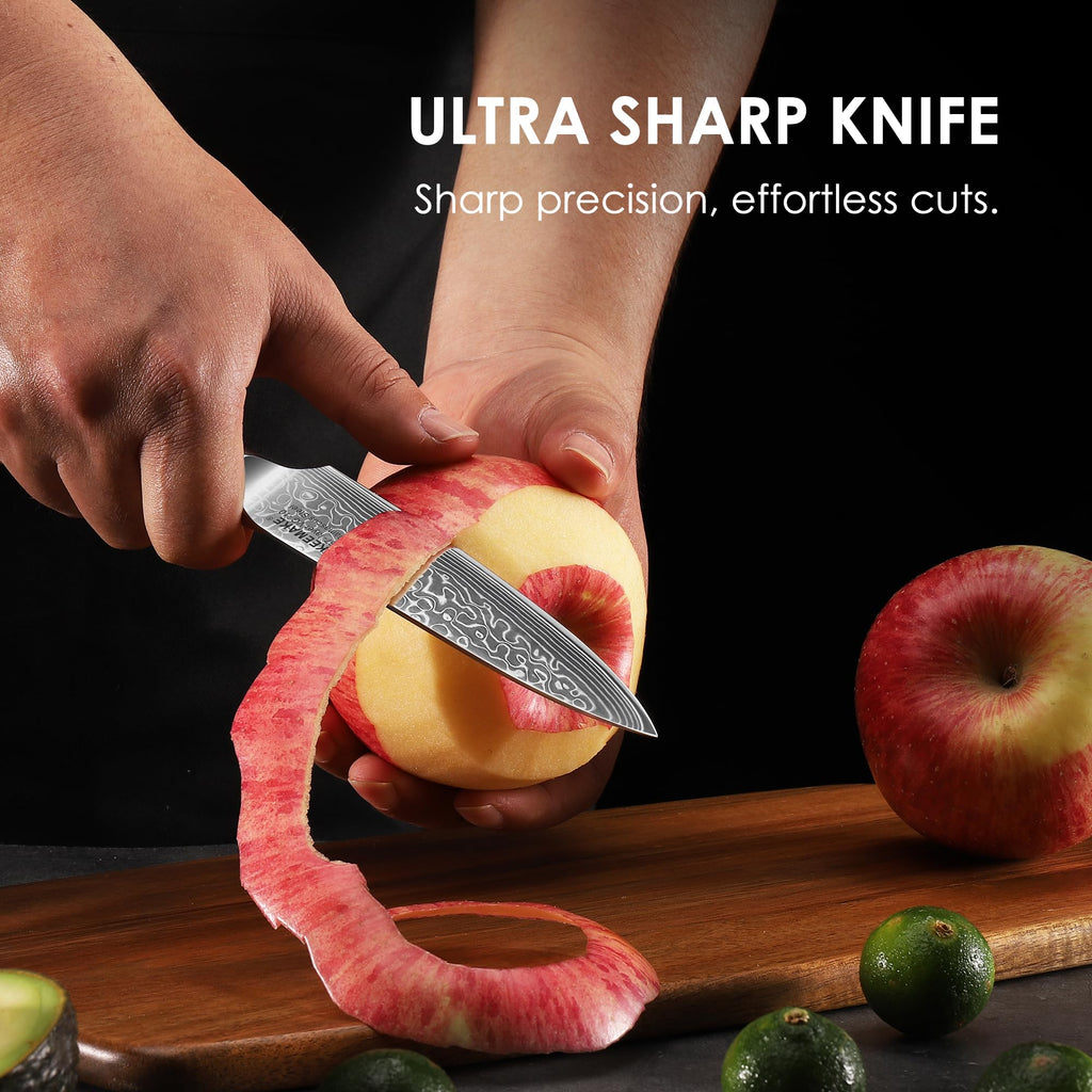 KEEMAKE Paring Knife, 5 Inch 67-Layer Damascus Steel Fruit Knife with Ergonomic G10 Handle, Multipurpose Kitchen Knife for Fruit and Vegetable Cutting