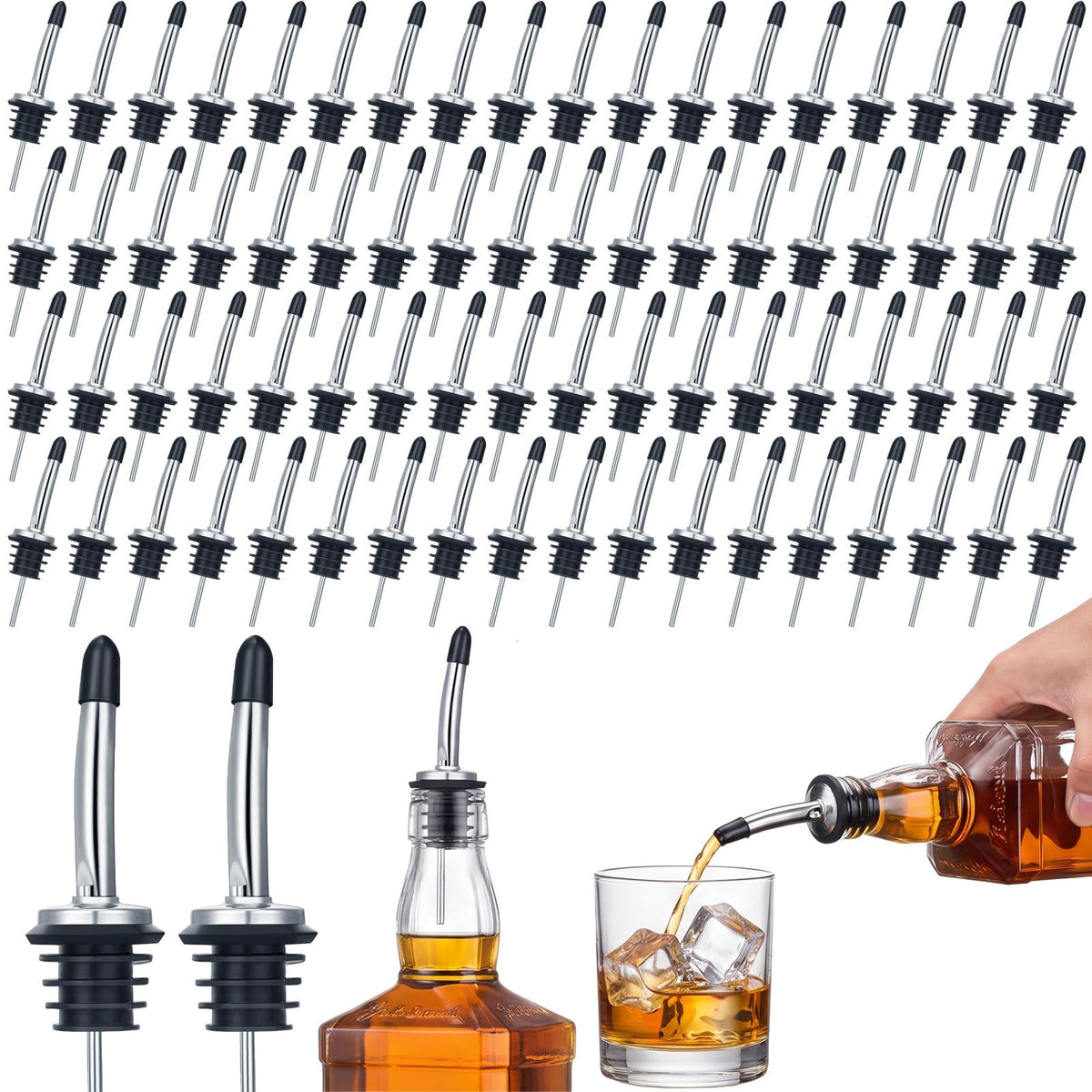 Chengu 72 Pcs Metal Pour Spout for Liquor Bottles, Silver