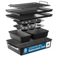 Bakken 8-Piece Ceramic Coated Bakeware Sets, Nonstick Aluminized Steel Pans with Muffin, Loaf, Cake, Roasting Pan, & Cooling Rack, Oven Safe Up To 500°F, Dishwasher Safe, BPA, PTFE & PFAS Free, Green