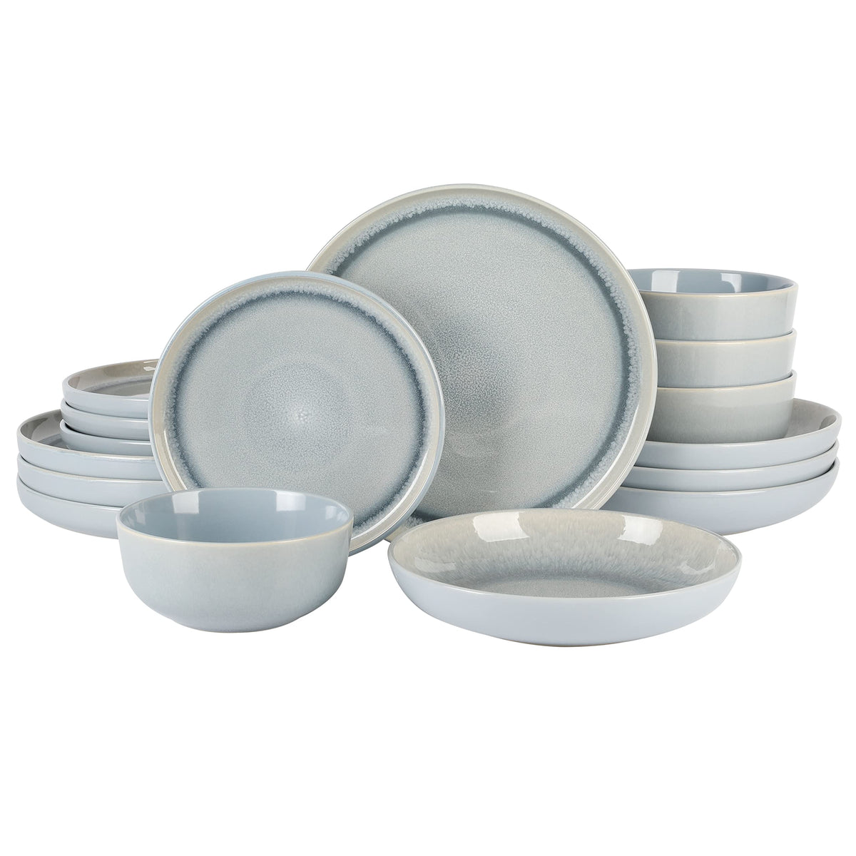 Gibson Elite Gelston Stoneware Matte Reactive Glaze 16 Piece (Service for 4) Plates and Bowl Dinnerware Set - Grey