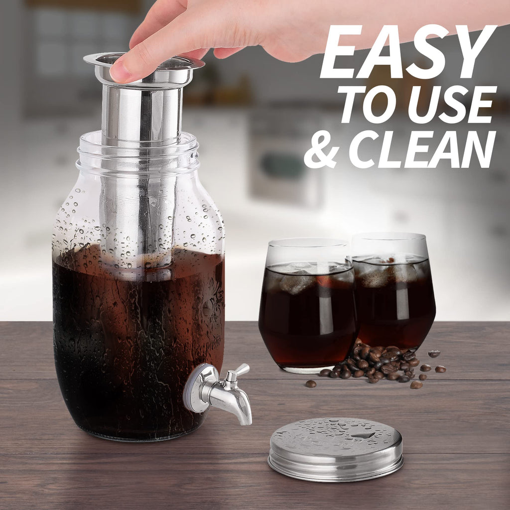 Zulay Kitchen 1.5 Liter Cold Brew Coffee Maker with EXTRA-THICK Glass Carafe & Stainless Steel Mesh Filter - Premium Iced Coffee Maker, Cold Brew Pitcher & Tea Infuser
