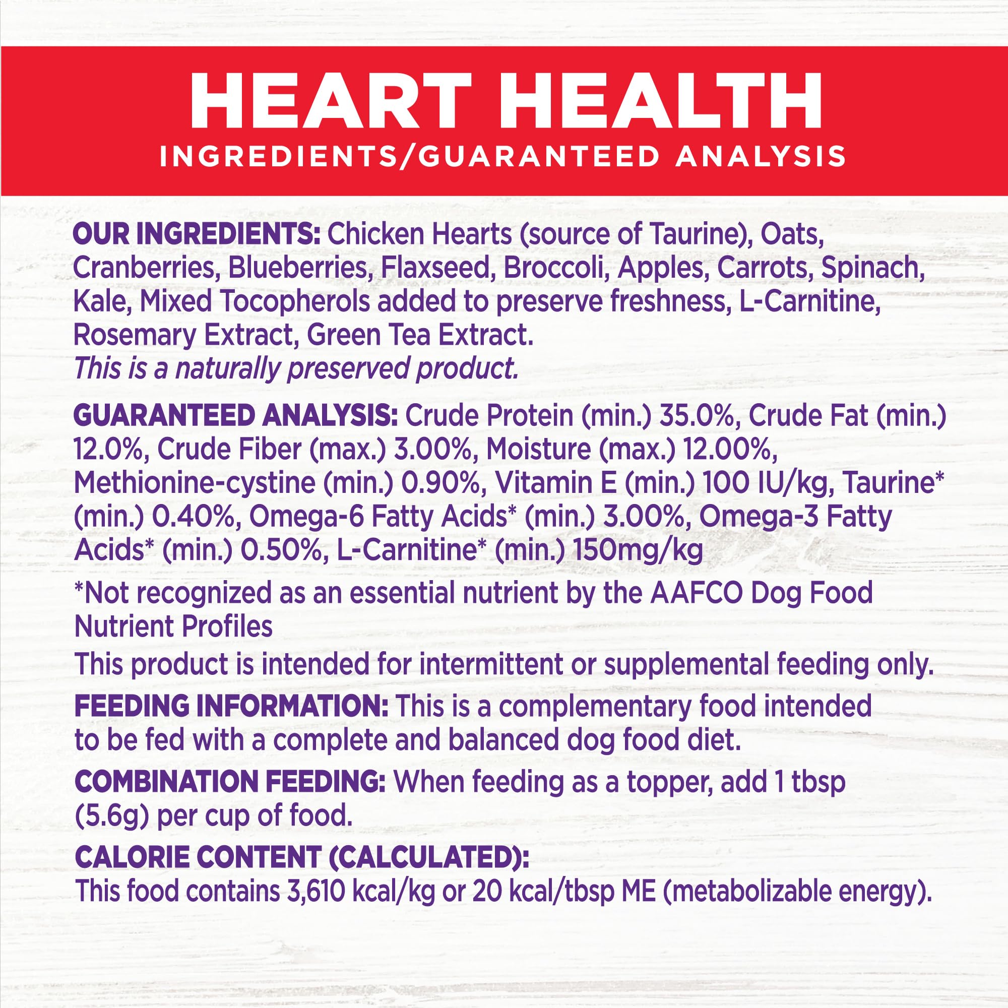 Wellness Bowl Boosters Heart Health Dog Food Topper with Freeze Dried Pieces for Small, Medium, and Large Breeds, Grain Free, Natural, Chicken Recipe, 4 oz Bag