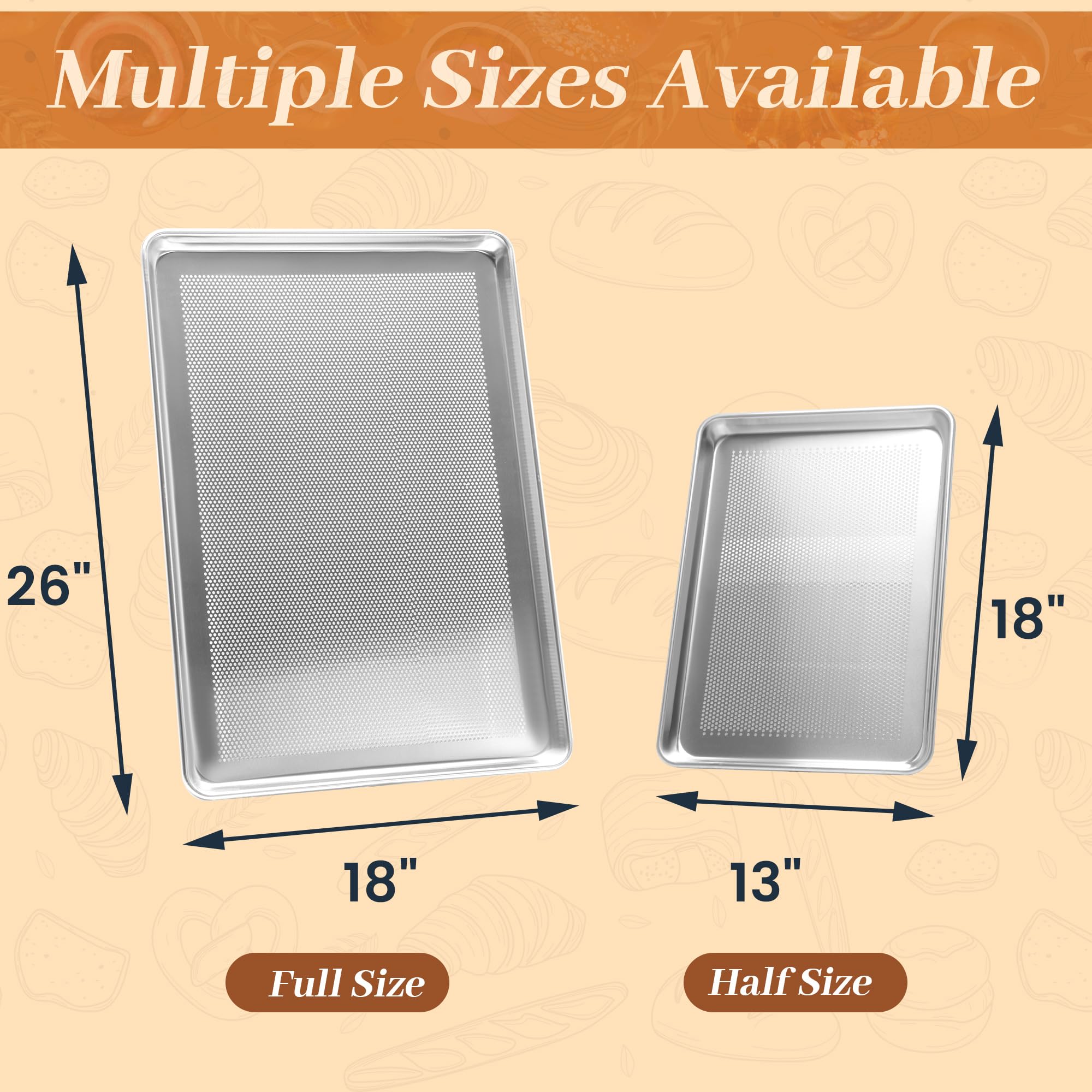 STEELUS 6 Pack Perforated Half Size Aluminum Baking Sheet Pans, 18"x13"