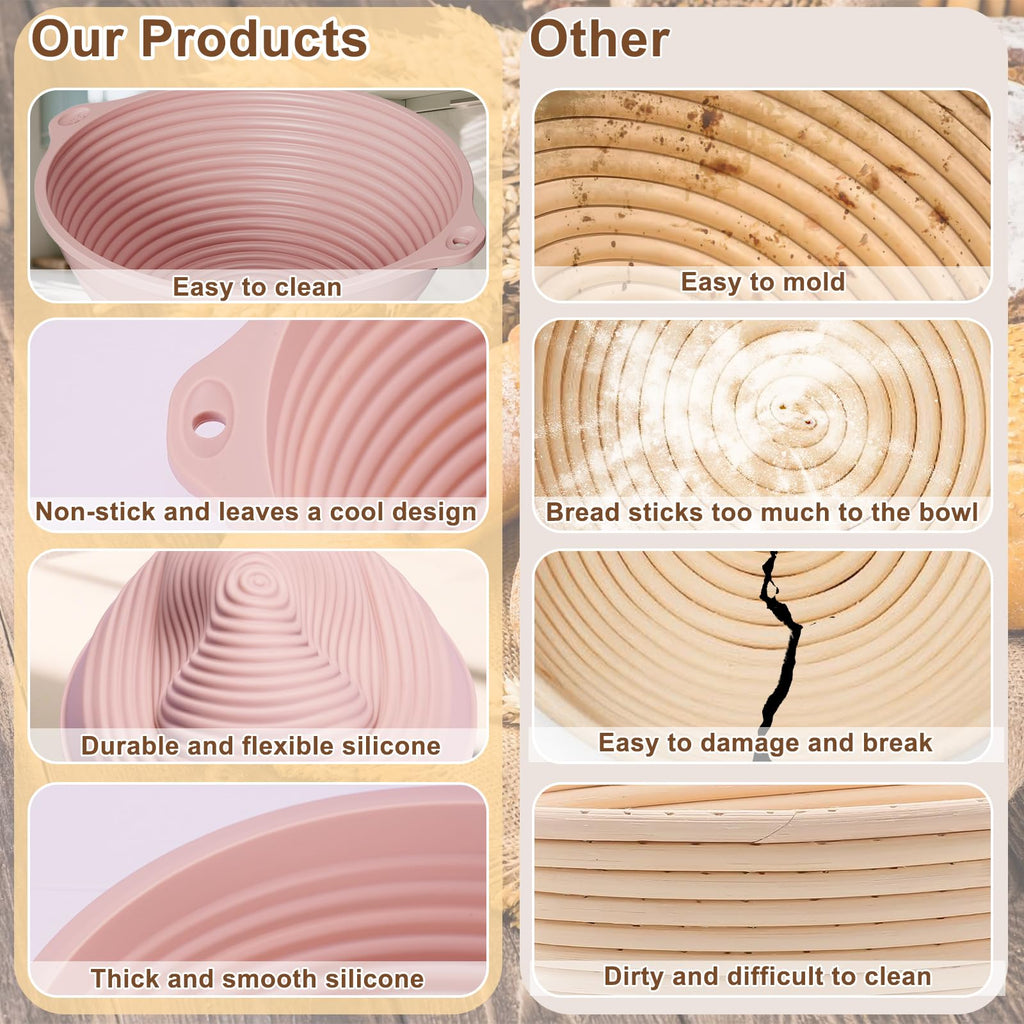 4Pcs Silicone Banneton Bread Proofing Baskets for Sourdough with Handles