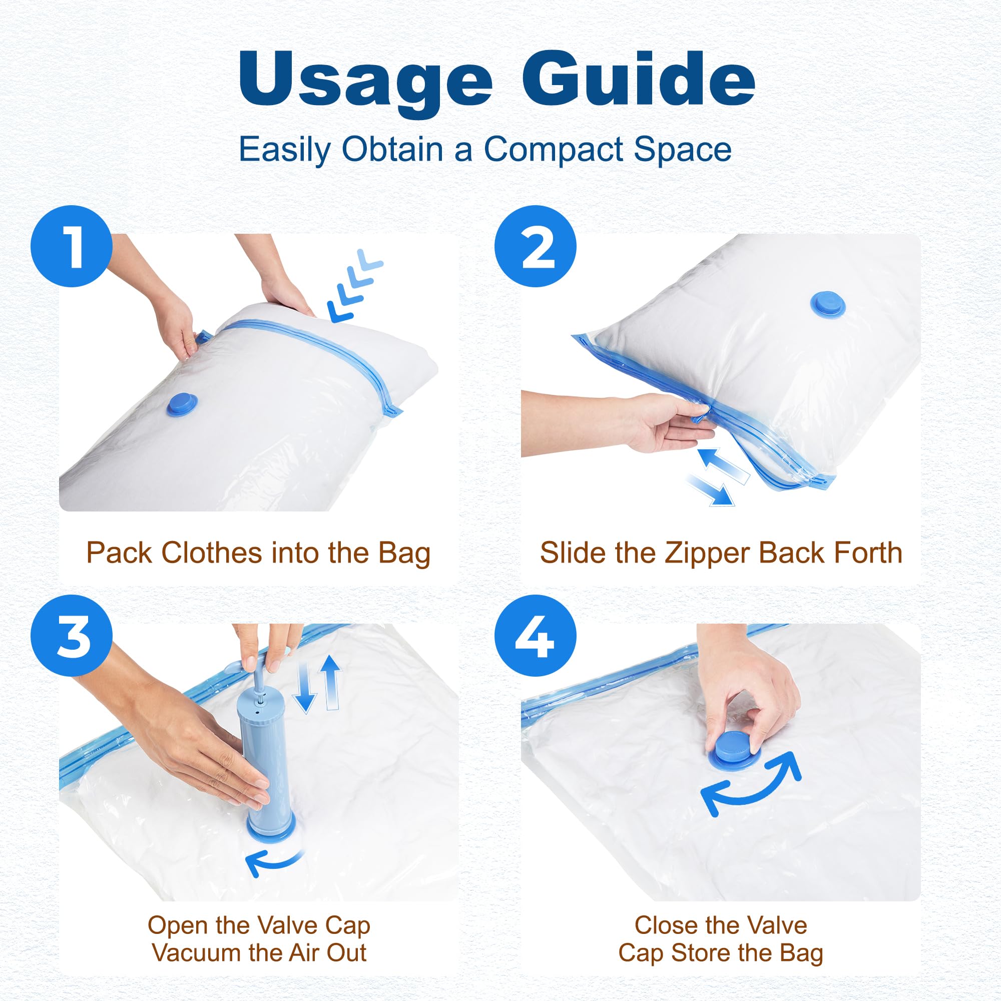 HOUSE DAY 10 Large Vacuum Storage Bags with Pump,Space Saving Vacuum Seal Bags For Clothing Travel, Vacuum Storage Bags For Clothes, Comforters, Blankets, Pillows, Moving, Reusable & Durable,Hand Pump