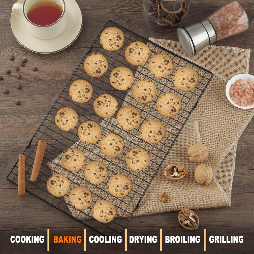 Hunnycook 15.8”×9.8” Cooling Rack, 3P Stainless Steel Baking Rack, Oven Safe Cooling Racks for Cooking and Baking, Black Roasting Rack & Wire Rack & Cookie Cooling Rack for Roasting, Grilling, Drying