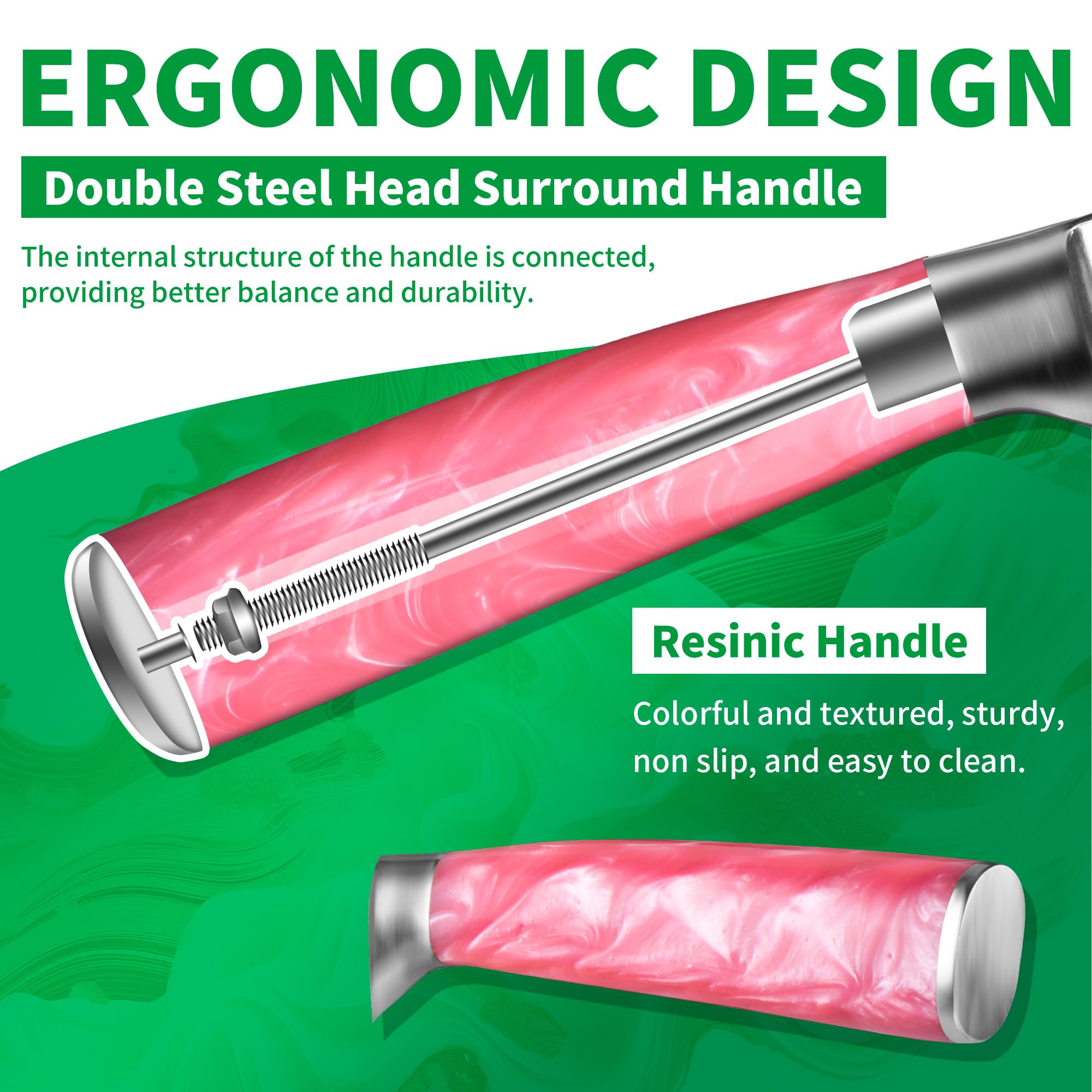 FULLHI 14pcs Block Knife Set, Chef's Knife Steak Knives Set with Block and Sharpener, Kitchen Knife Set, Multi-colour Handle, Gifts for Men Women