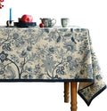 ISAENNE Designer French Linen Small Rectangular Tablecloth,Blue Floral Washable Indoor Table Cloth,Durable Home Decor Tablecloths for Dining Thanksgiving Kitchen Party Christmas,55"*71"-Ruyi B