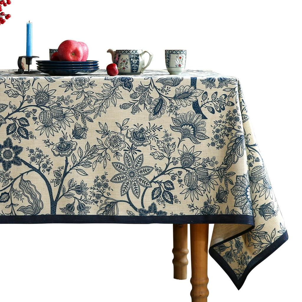 ISAENNE Designer French Linen Rectangular Tablecloth,71"x55"-Mosella F